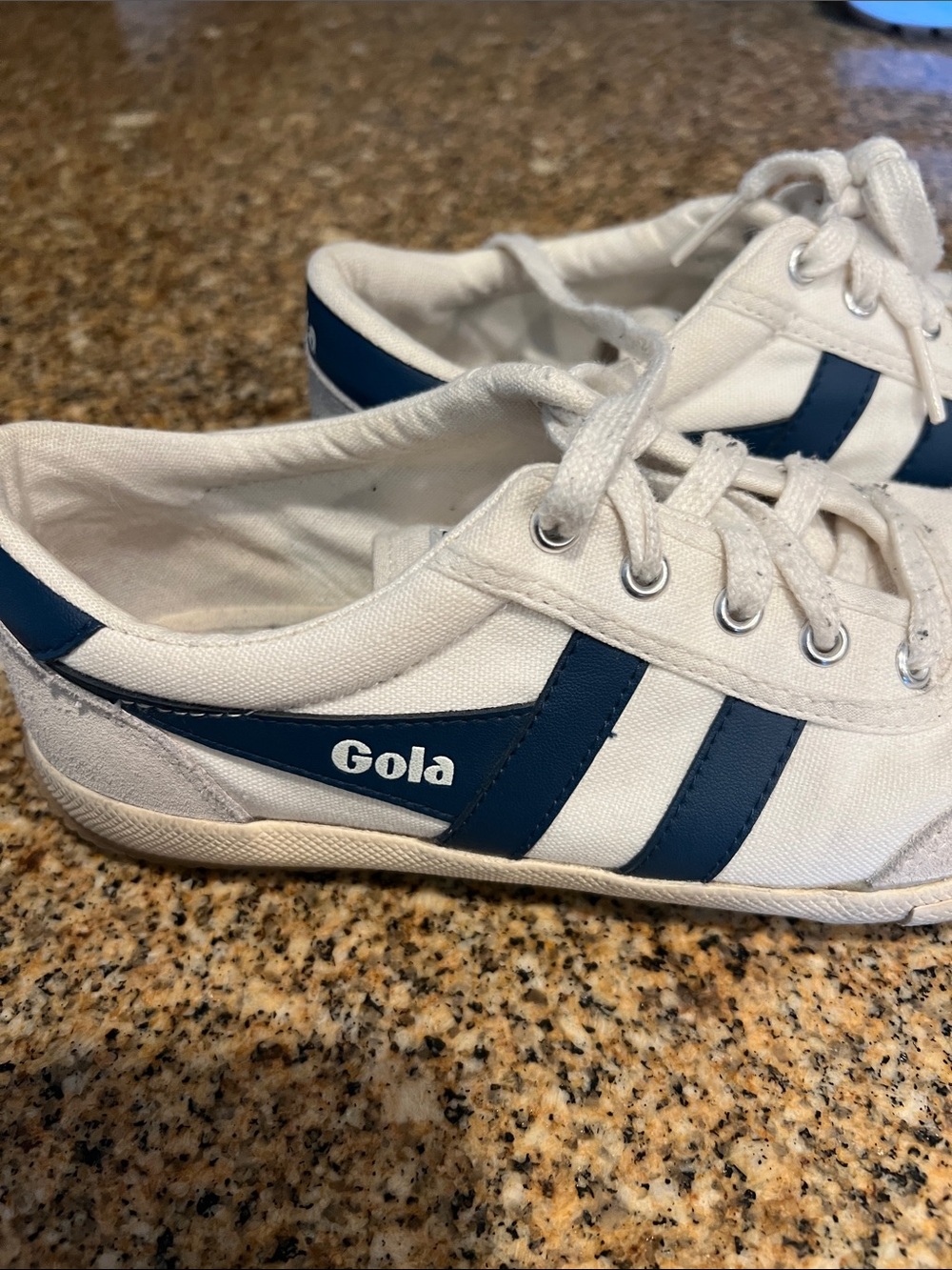 Gola  7 White Canvas Sneakers with Navy Stripes